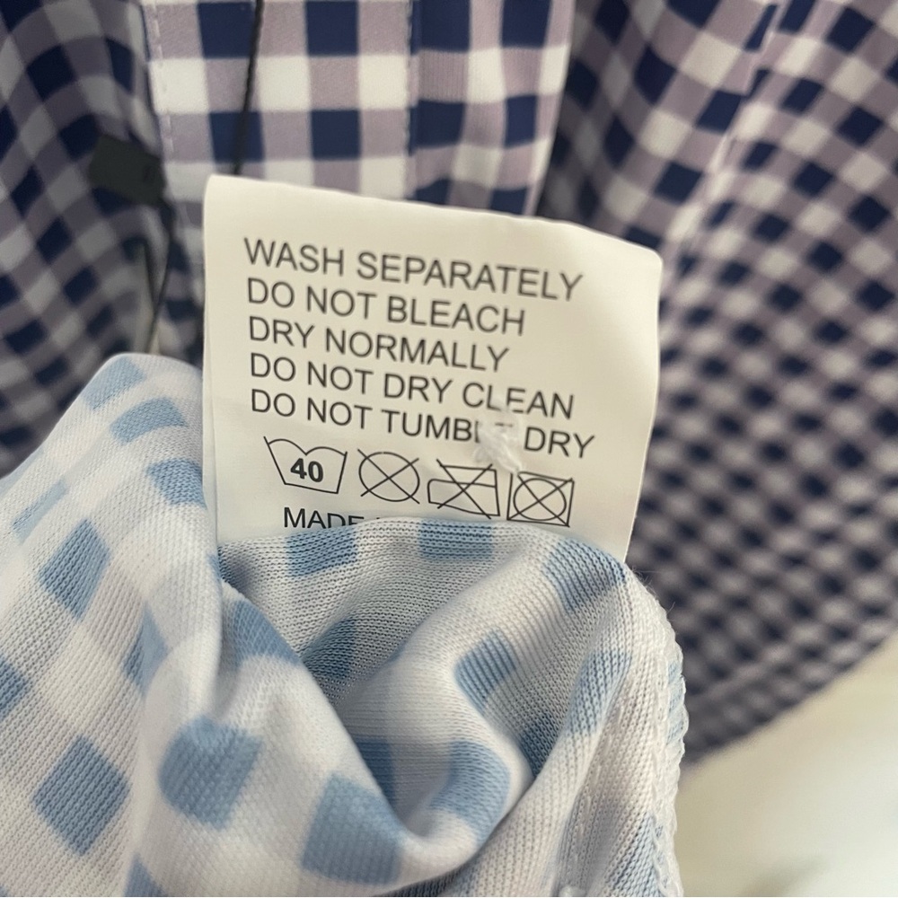NWT Collars & Co. Navy Gingham Semi-Spread Collar Relaxed Polo in‎ Size Medium - Picture 7 of 7